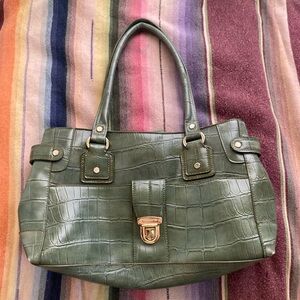 Liz Claiborne green alligator skin handbag, with golden accents